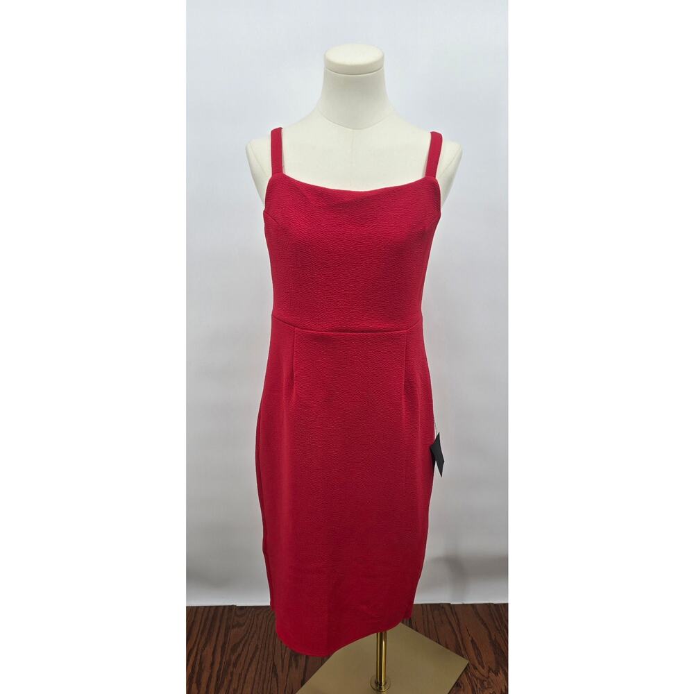 Lulu's Guessing Game Red Bodycon Midi Dress Glam Feminine Sttement‎